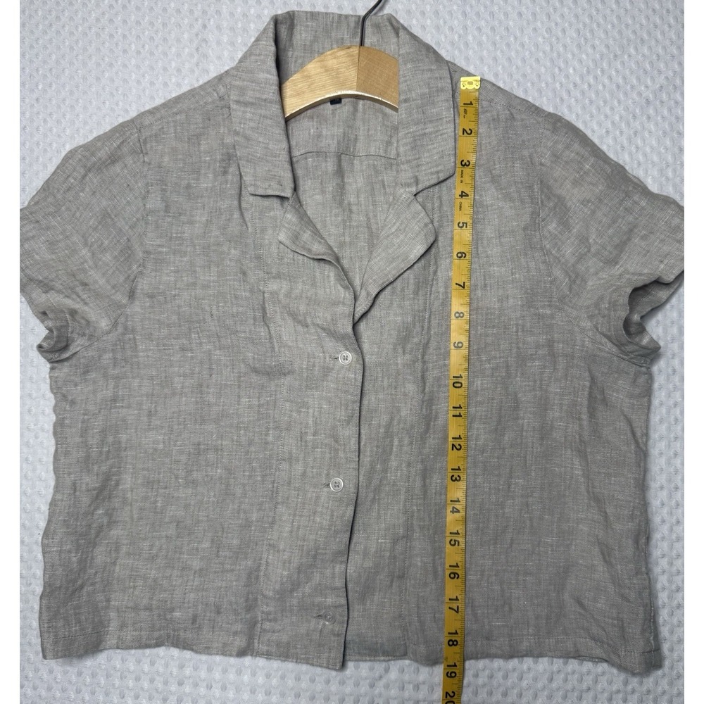 Quince Lot of 2 100% European Linen Short Sleeve Shirt XS Cropped Teal & Tan - Picture 5 of 10